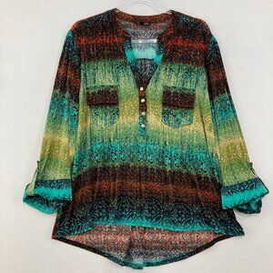 Ava & Grace size 2X Multi Color  Stretch Knit Pockets Popover Blouse Office Work